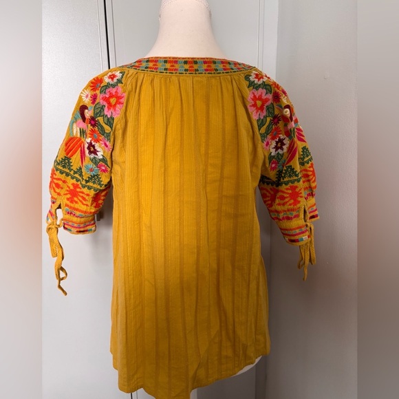 THML Yellow Blouse with Embellished Pleats and Embroidery Floral Pattern - Picture 7 of 8
